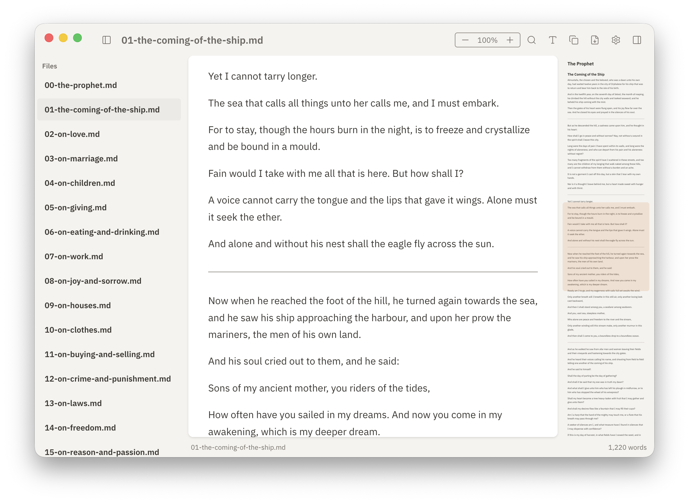 Emdy minimap showing a color-coded overview of a long document